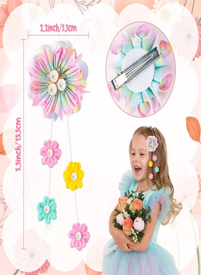 BkeeCten Flower Ribbon Bows Clips - 10pcs Colorful Flower Hair Accessories Grosgrain Ribbon Bows Alligator Clips Pendants Barrettes Hair Accessories Baby Girls Toddlers Kids Teens(5 Designs in Pairs) - Image 2